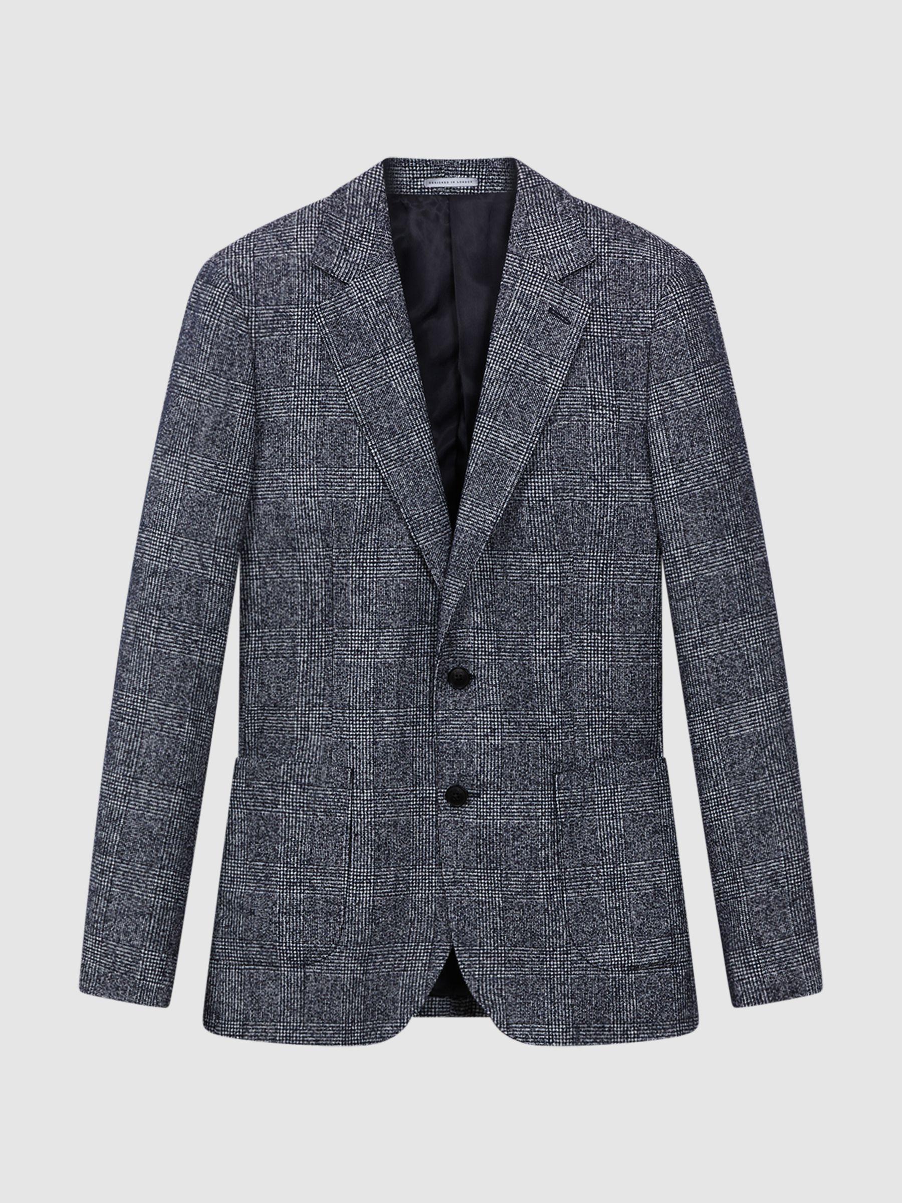 Slim Fit Single Breasted Check Blazer in Navy Product Image