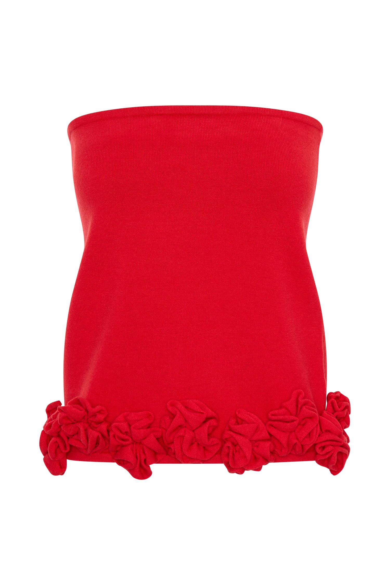 Gianna Knit Mini Skirt With Flowers - Red Product Image