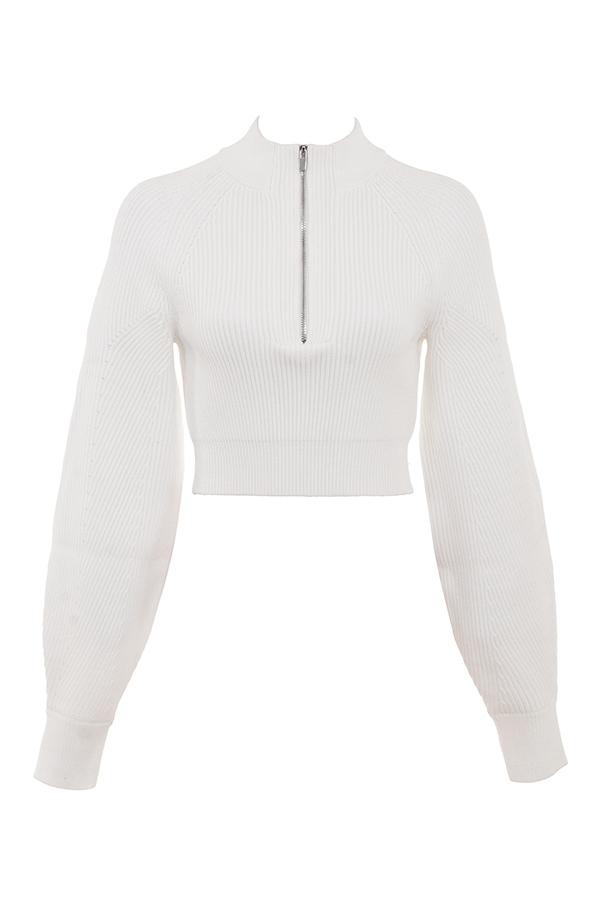 Reeva  white balloon sleeve ribbed sweater - sale Product Image