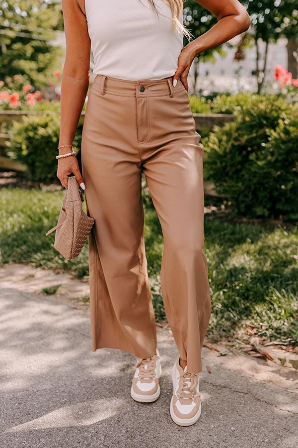 The Reagan High Waist Faux Leather Pants in Camel Product Image