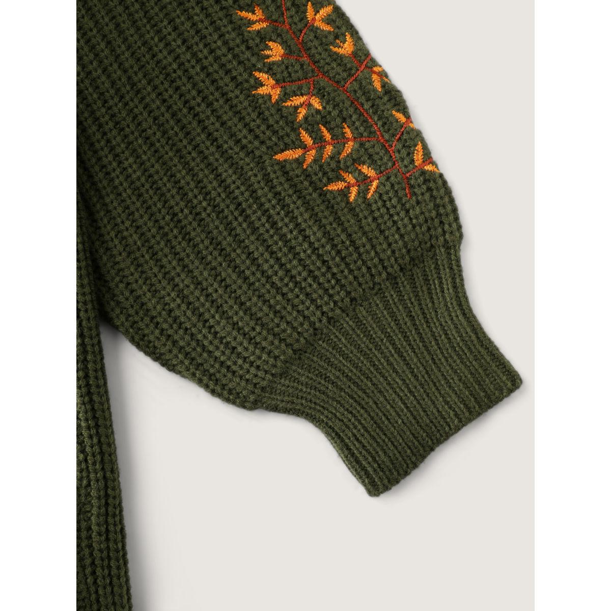 Plus Size Turtleneck Deer Embroidery Knit Pullover ArmyGreen Women Playful Loose Long Sleeve Turtleneck Casual Pullovers BloomChic 26/4X Product Image