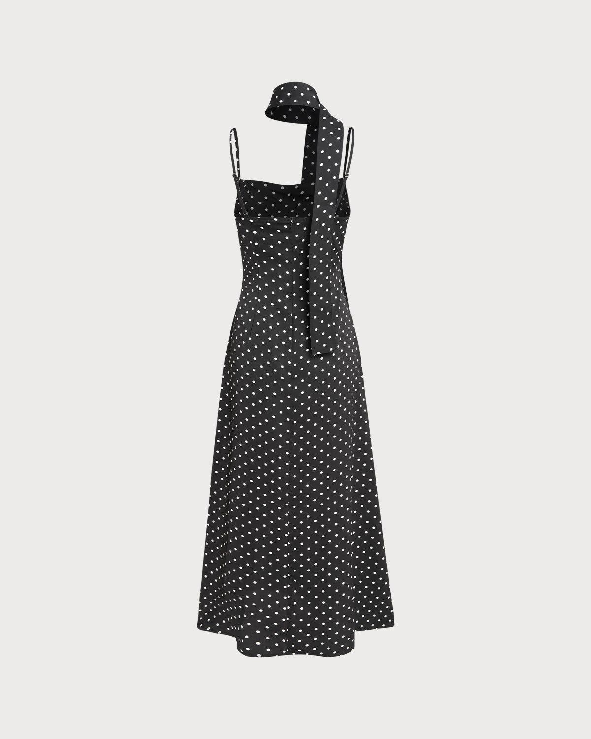 Black Polka Dot Cowl Neck Slip Maxi Dress Product Image