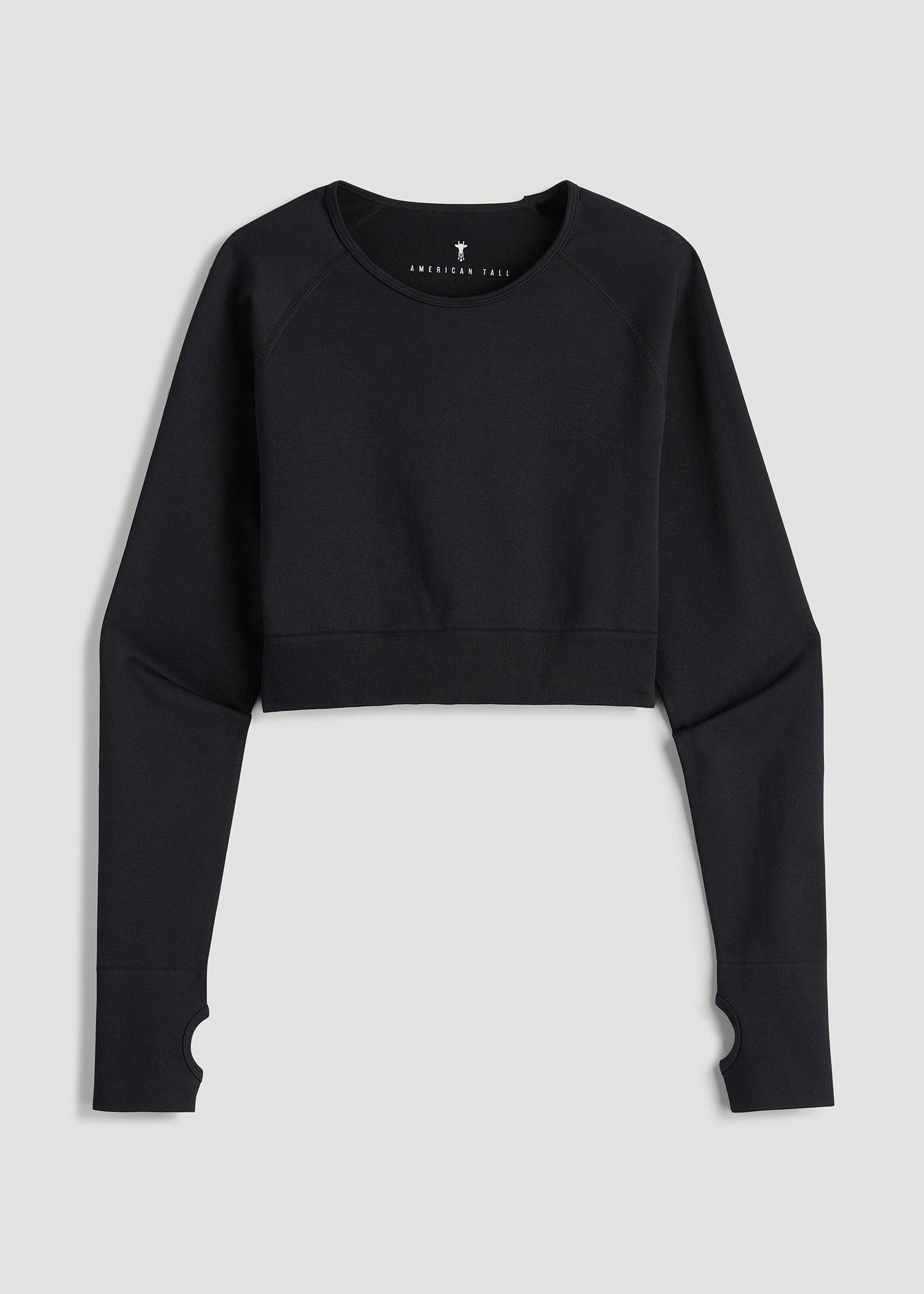 Compression Long Sleeve Cropped Training Top for Tall Women in Black Female Product Image