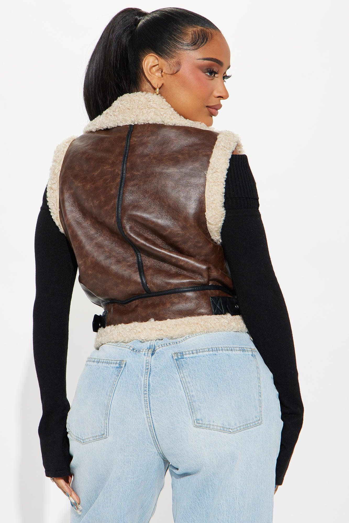 Took A Chance Faux Leather Vest - Brown Female Product Image