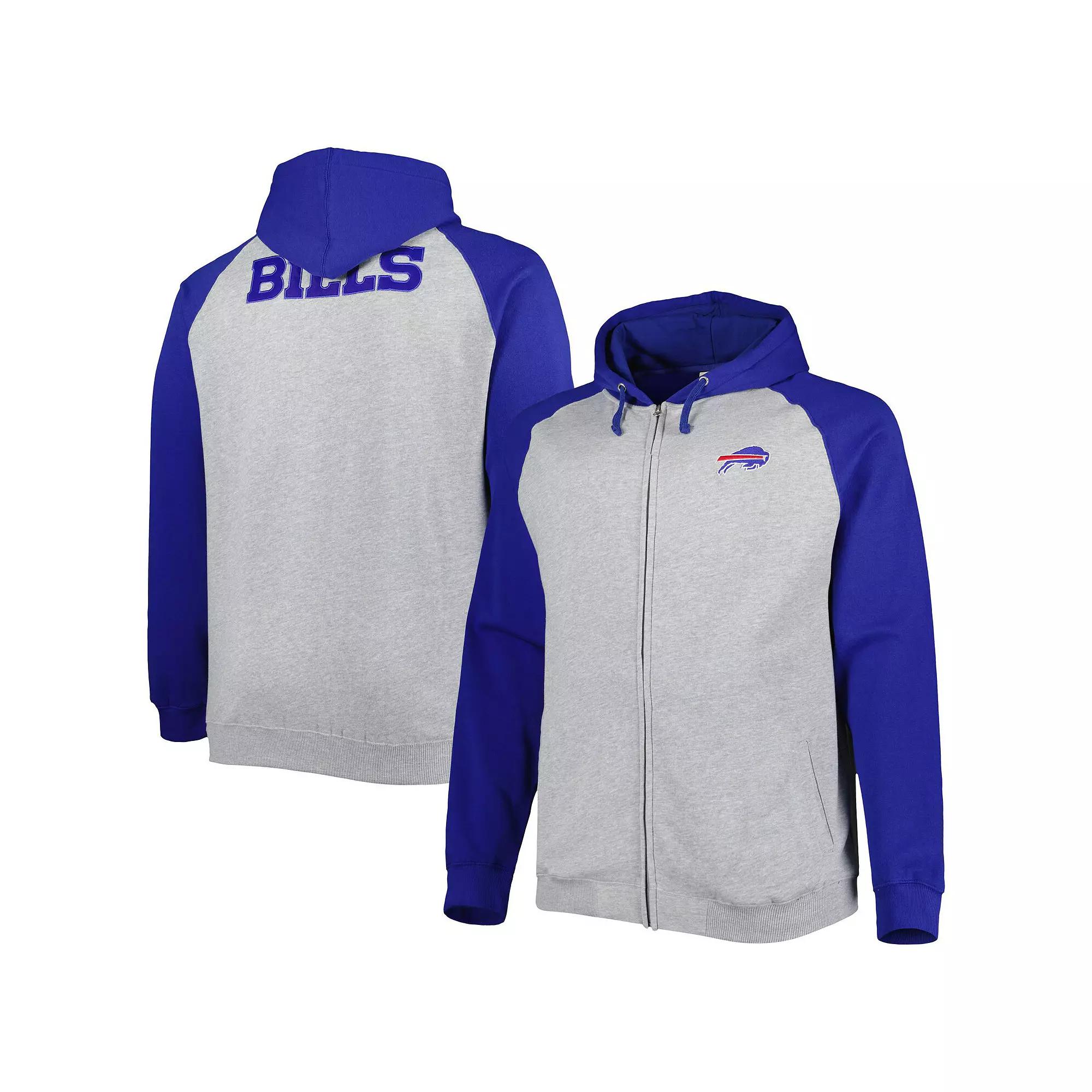 Men's Heather Gray Buffalo Bills Big & Tall Fleece Raglan Full-Zip Hoodie Jacket, Size: 2XB, Grey Product Image