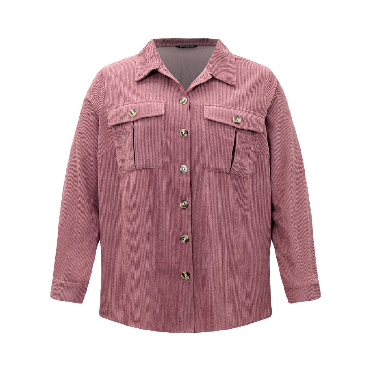 Plus Size Plain Texture Pocket Button Through Shirt Collar Coat Women DustyPink Casual Texture Ladies Dailywear Winter Coats BloomChic 10/M Product Image