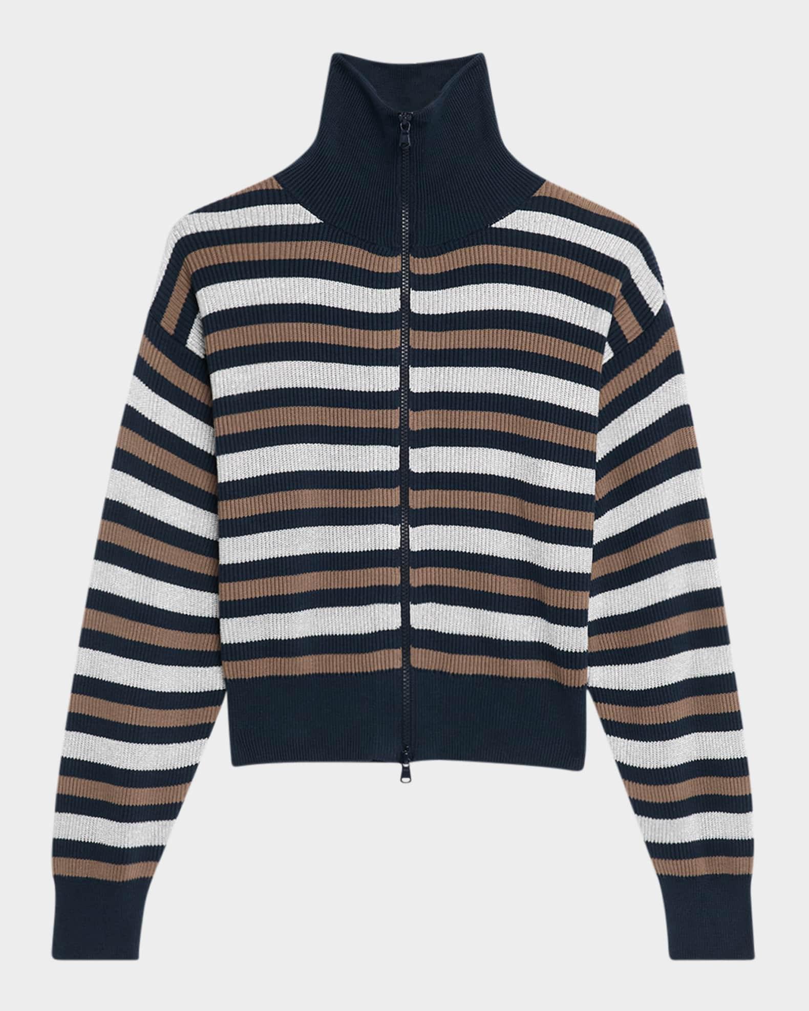 Winter Marina Stripe Knit Zip-Front Sweater  Product Image