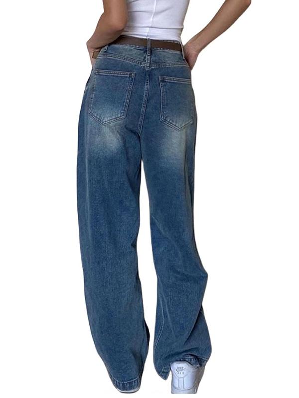 Basic American Style Loose Retro Straight Boyfriend Jeans Product Image