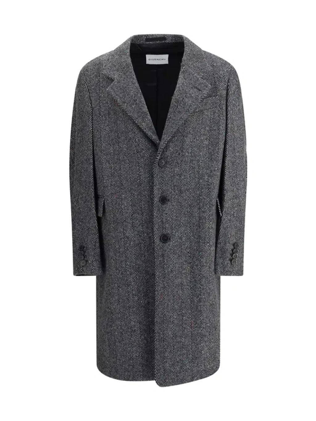 GIVENCHY Men Wool Blend Coat With Herringbone Motif In Multi Product Image