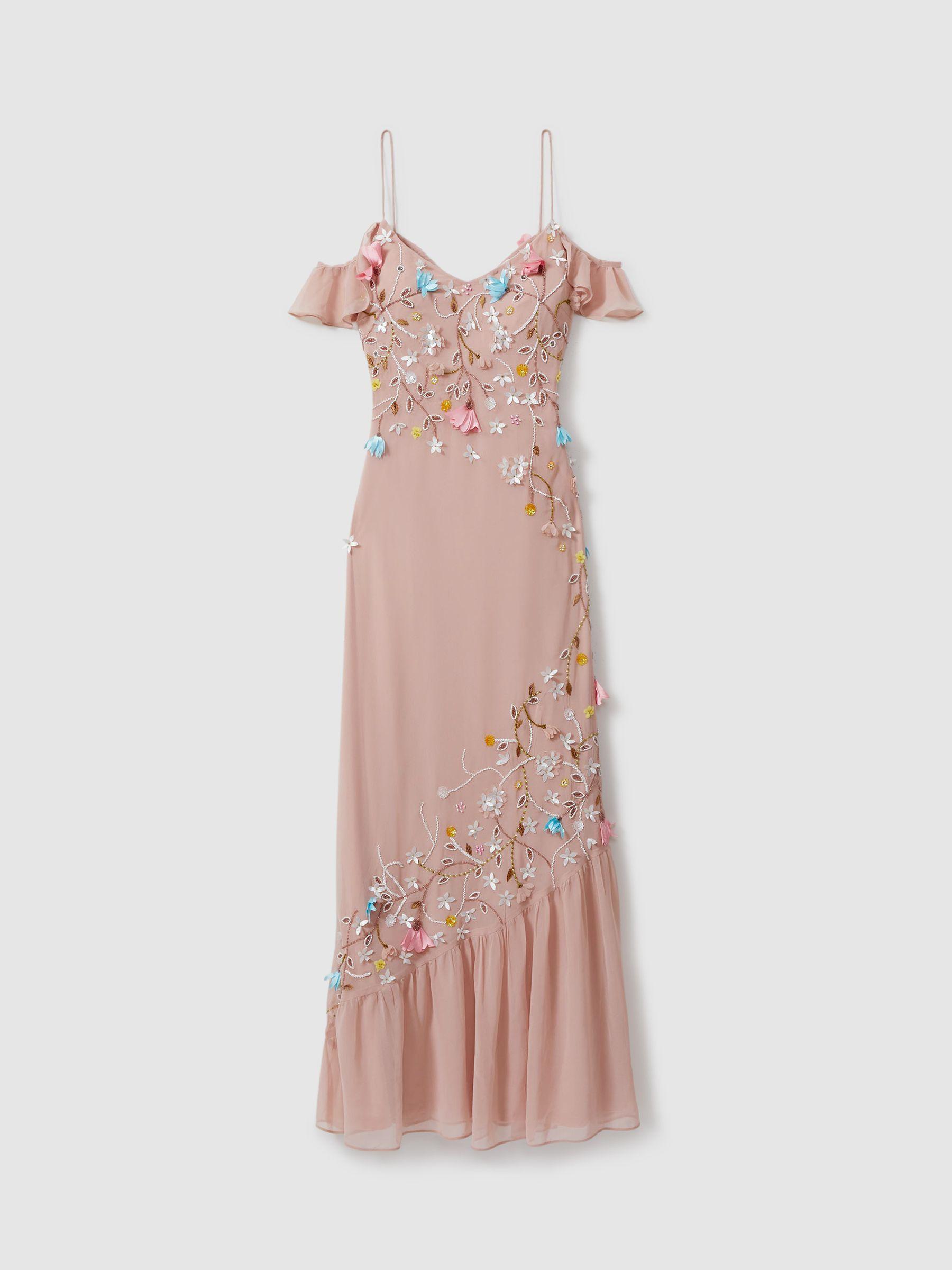 Raishma Embellished Floral Maxi Dress in Light Pink Product Image