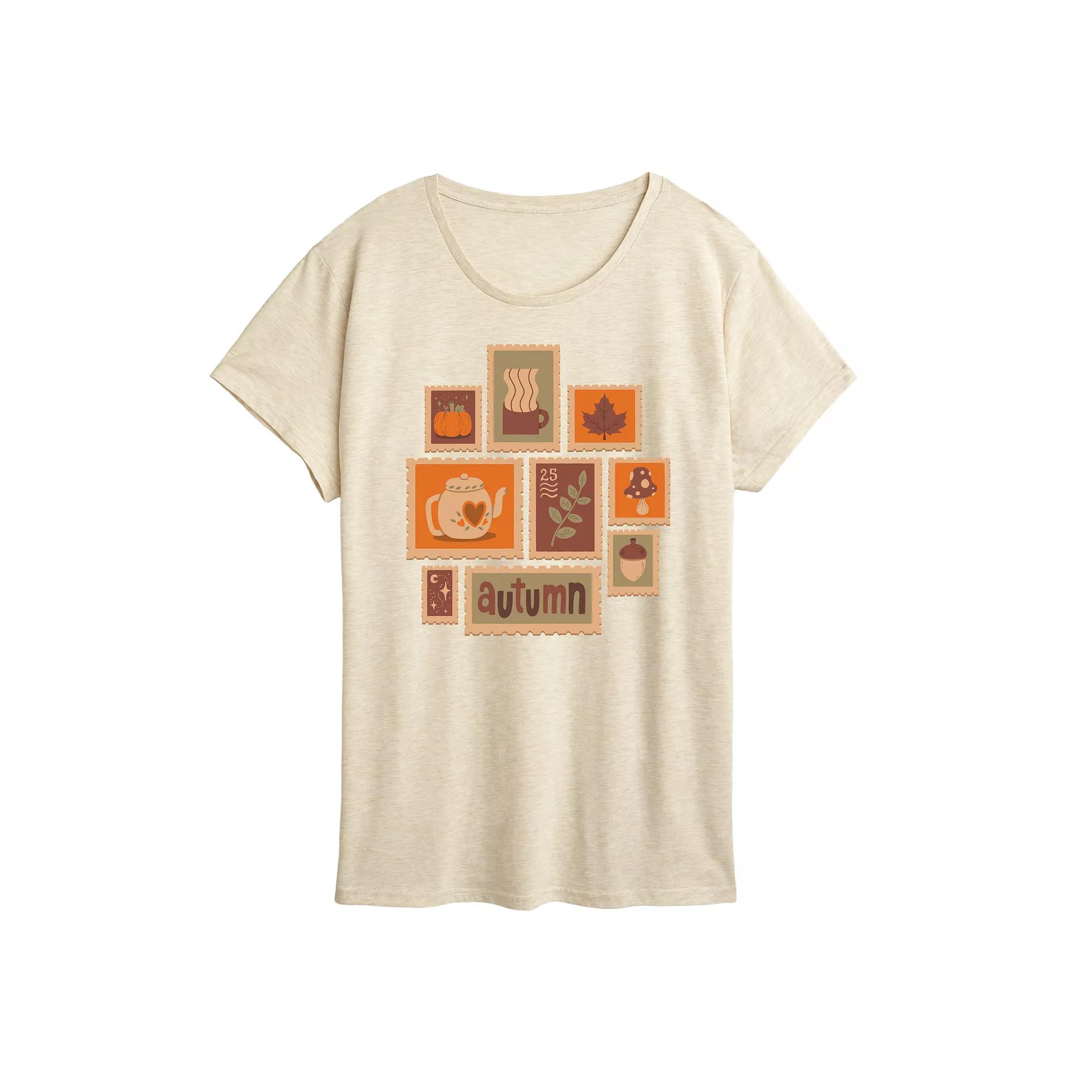Women's Fall Stamps Collage Graphic Tee,  Product Image