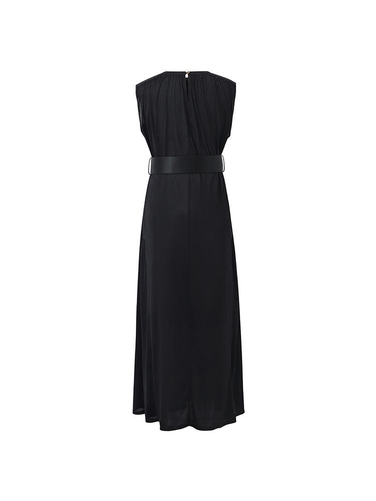 Knitted Women Maxi Vest Dress With Belt And Bottomed Spaghetti Strap D Product Image