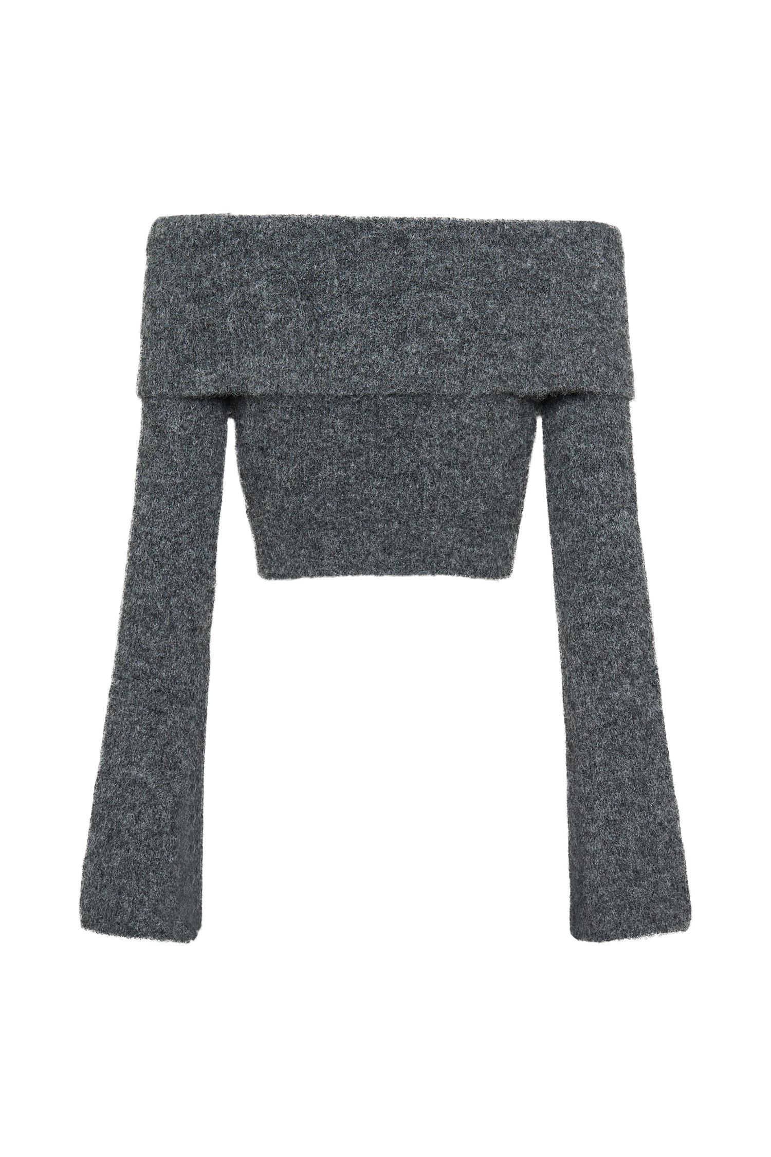 Baxter Off Shoulder Fluffy Knit Top - Charcoal Product Image