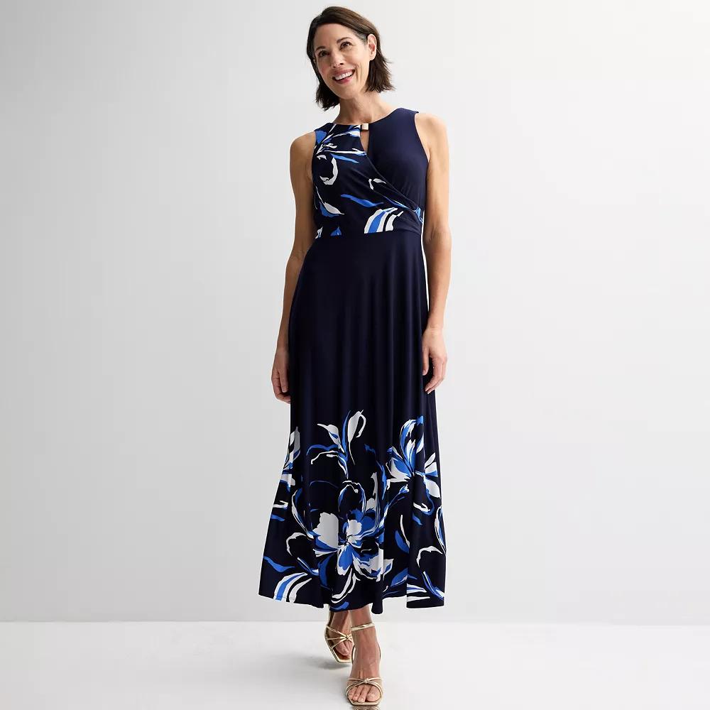 Women's Sandra Darren Sleeveless Keyhole Floral Print Midi Dress, Size: XL, Blue Exploded Floral Product Image