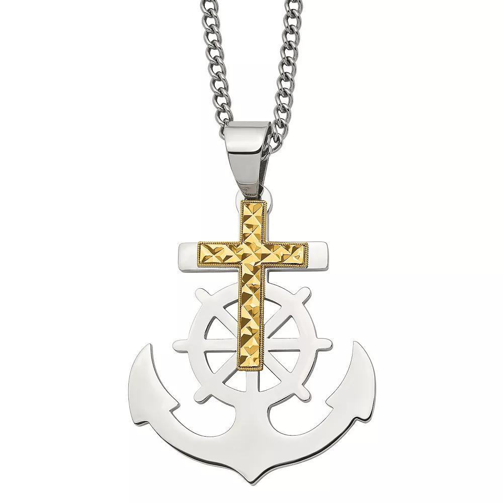 Mens Stainless Steel Cross & Anchor Pendant Necklace Product Image