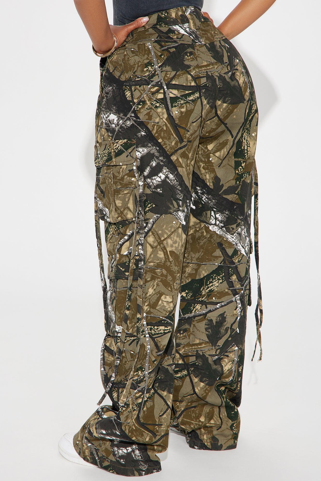 Golden Hour Wide Leg Tree Camo Cargo Pant - Olive/combo Product Image