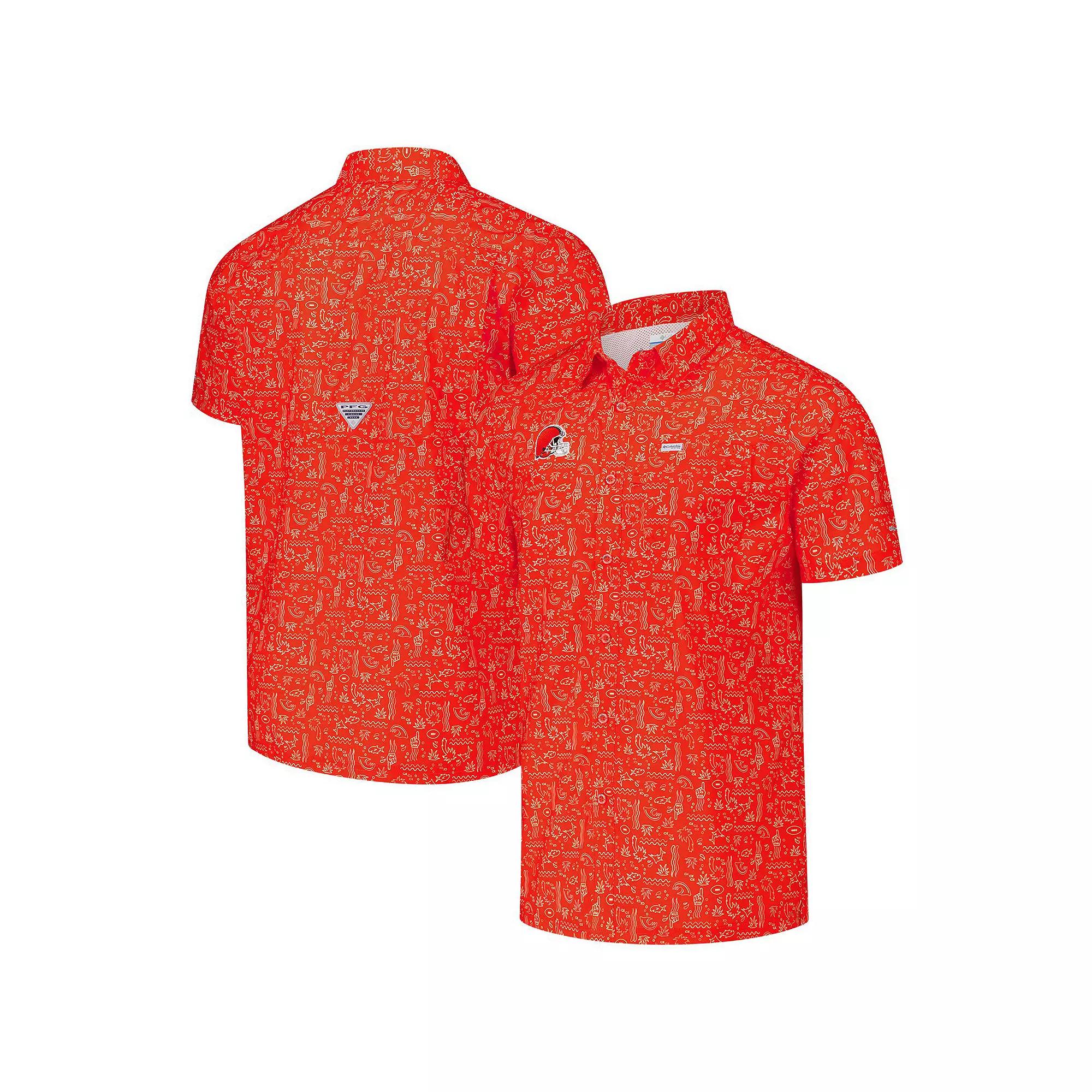 Men's Columbia PFG Orange Cleveland Browns Super Slack Tide Omni-Wick Full-Button Shirt, Size: Large Product Image