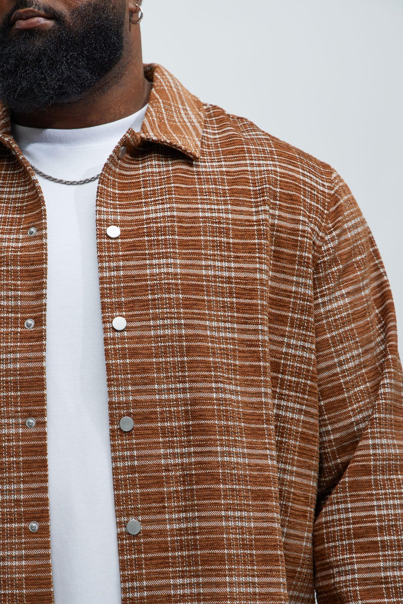 Walter Textured Plaid Button Up Shirt - Brown Combo Male Product Image