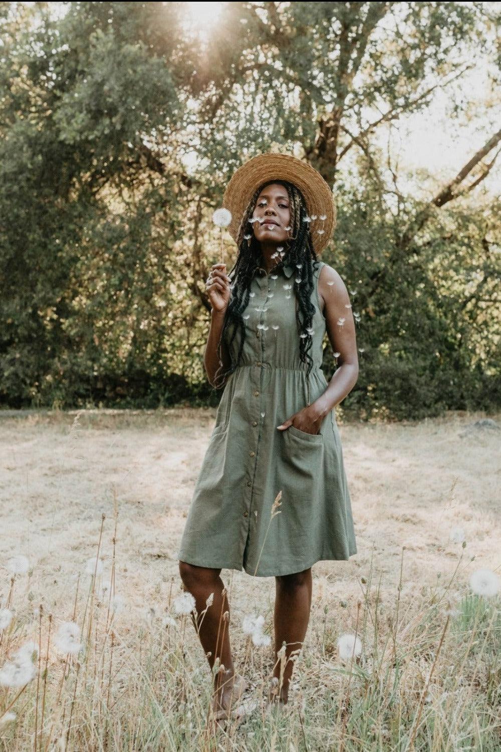 Mona Dress in Olive Linen Product Image