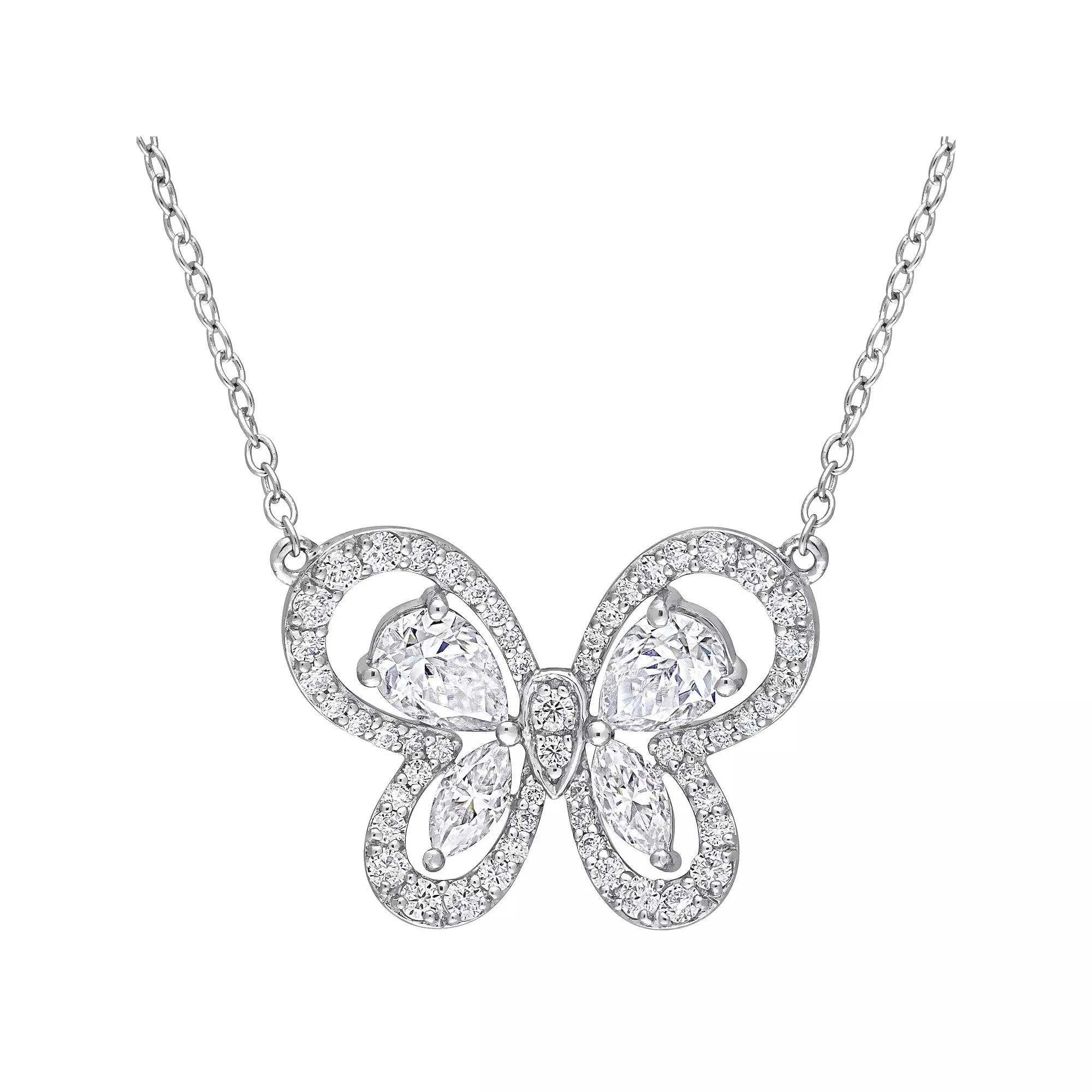 Stella Grace Sterling Silver 1 3/4 Carat T.W. Lab-Created Moissanite Butterfly Necklace, Women's, Size: 17" Product Image