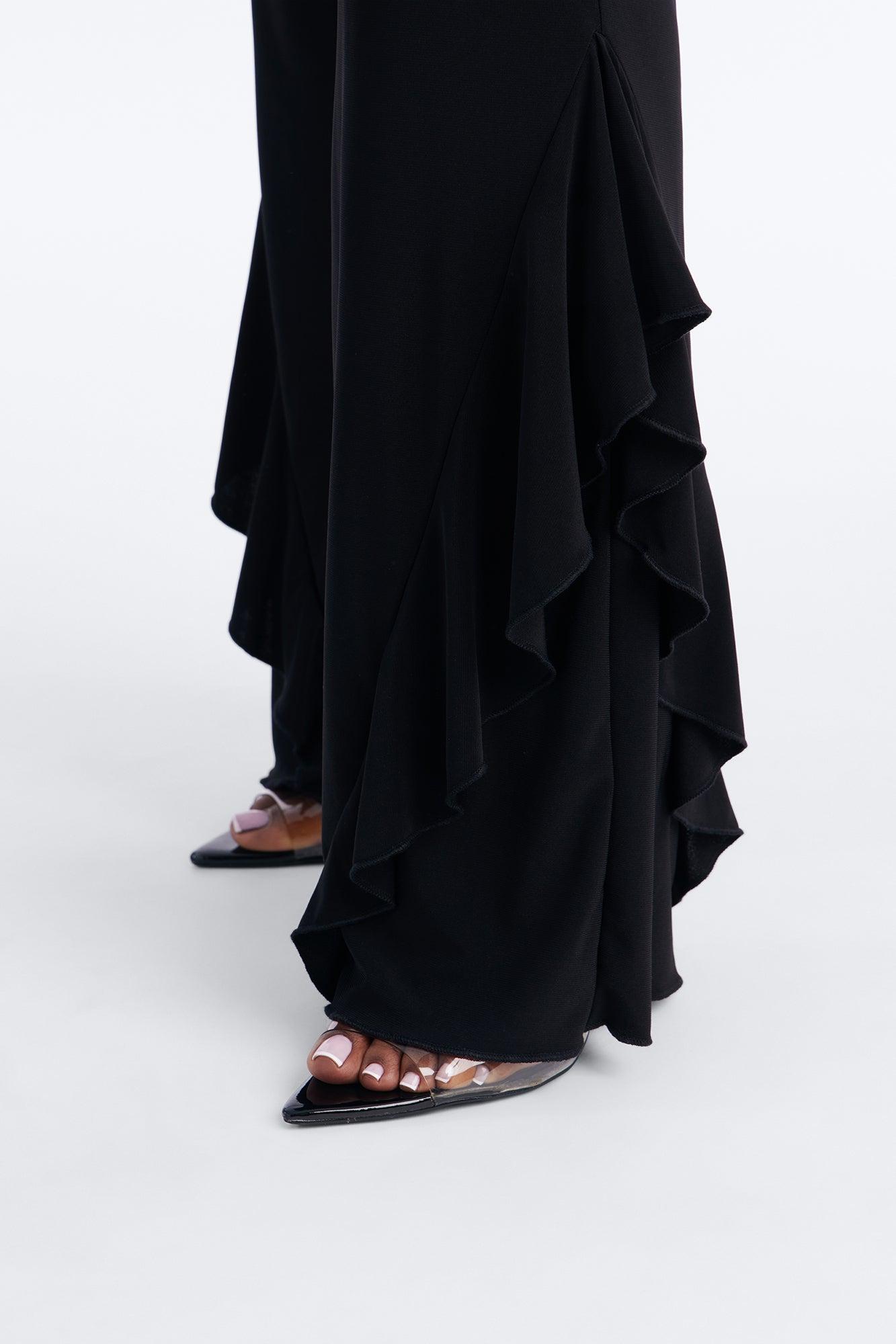 Liana Low Rise Ruffle Flare Pant 33″ - Black Female Product Image