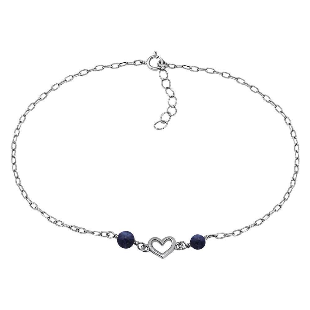 Aleure Precioso Sterling Silver Polished Heart Charm Anklet, Women's, Size: 10", Sterling Silver Blue Product Image