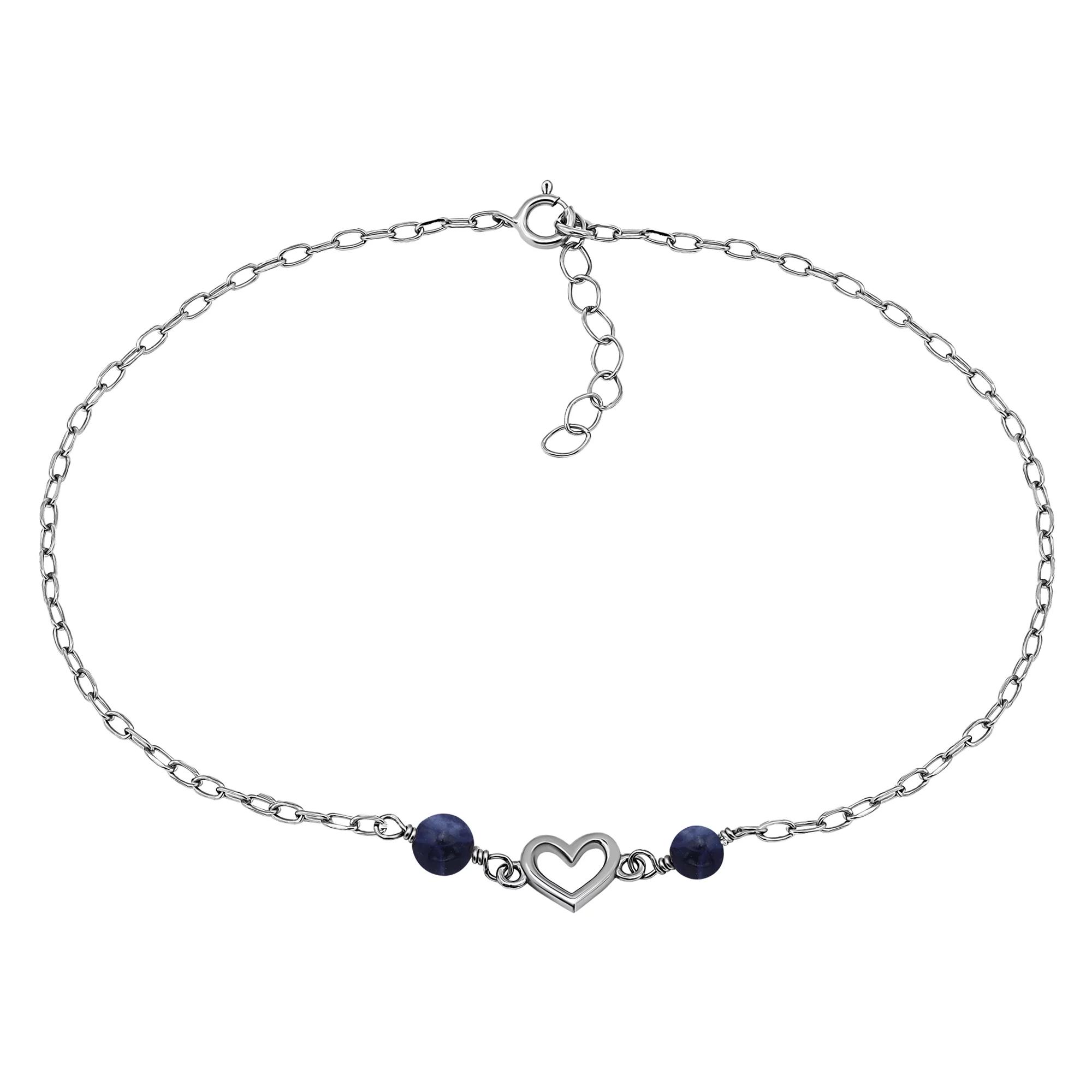 Aleure Precioso Sterling Silver Polished Heart Charm Anklet, Women's, Size: 10", Sterling Silver Blue Product Image