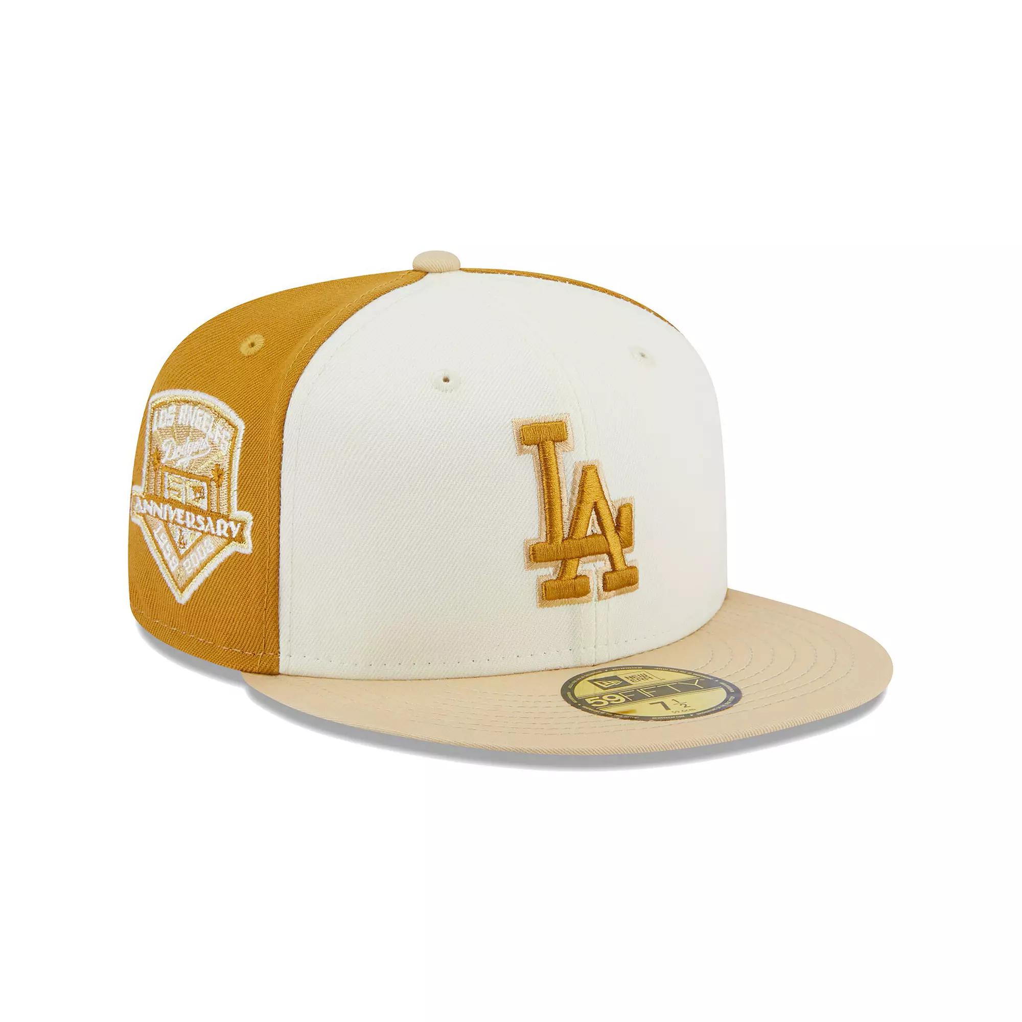 Men's New Era Cream/Gold Los Angeles Dodgers  Chrome Anniversary 59FIFTY Fitted Hat, Size: 7 5/8, Beige Product Image