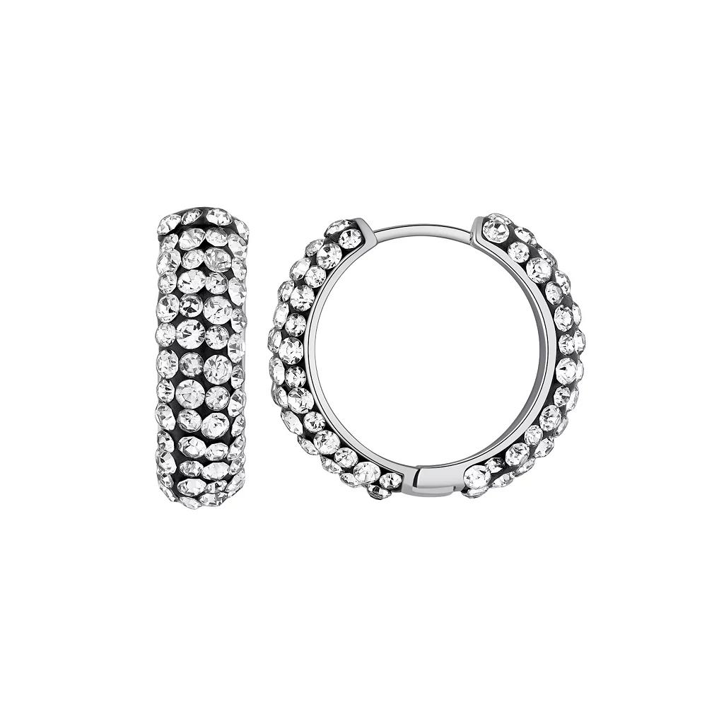 Chrystina Fine Silver Plated Crystal Huggie Hoop Earrings, Women's, Silver Tone Product Image