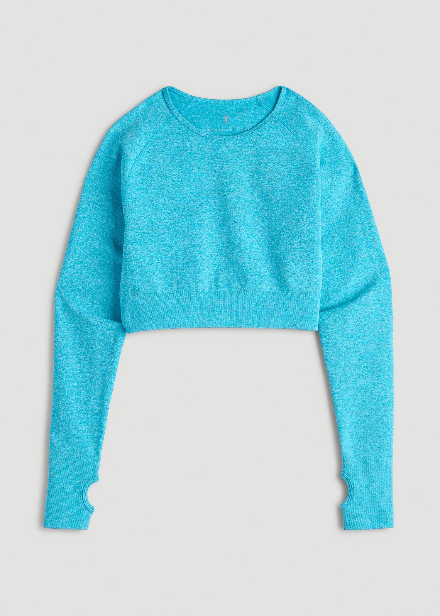 Compression Long Sleeve Cropped Training Top for Tall Women in Scuba Blue Mix Female Product Image