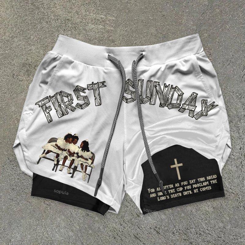 Sopula Let's Go Print Graphic Double Layer Men's Gym Shorts Product Image