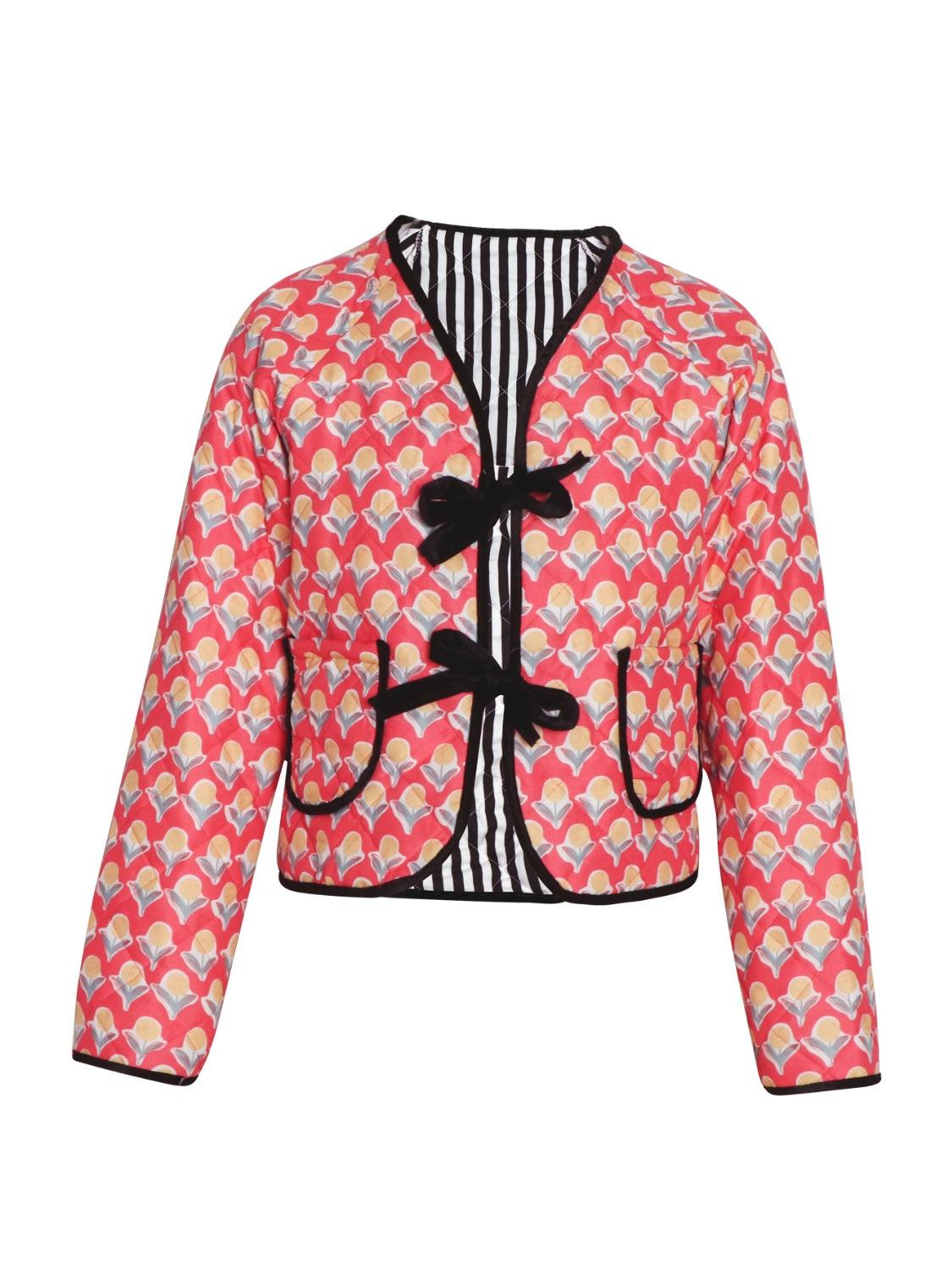 Tied Printed Long Sleeve Jacket Product Image