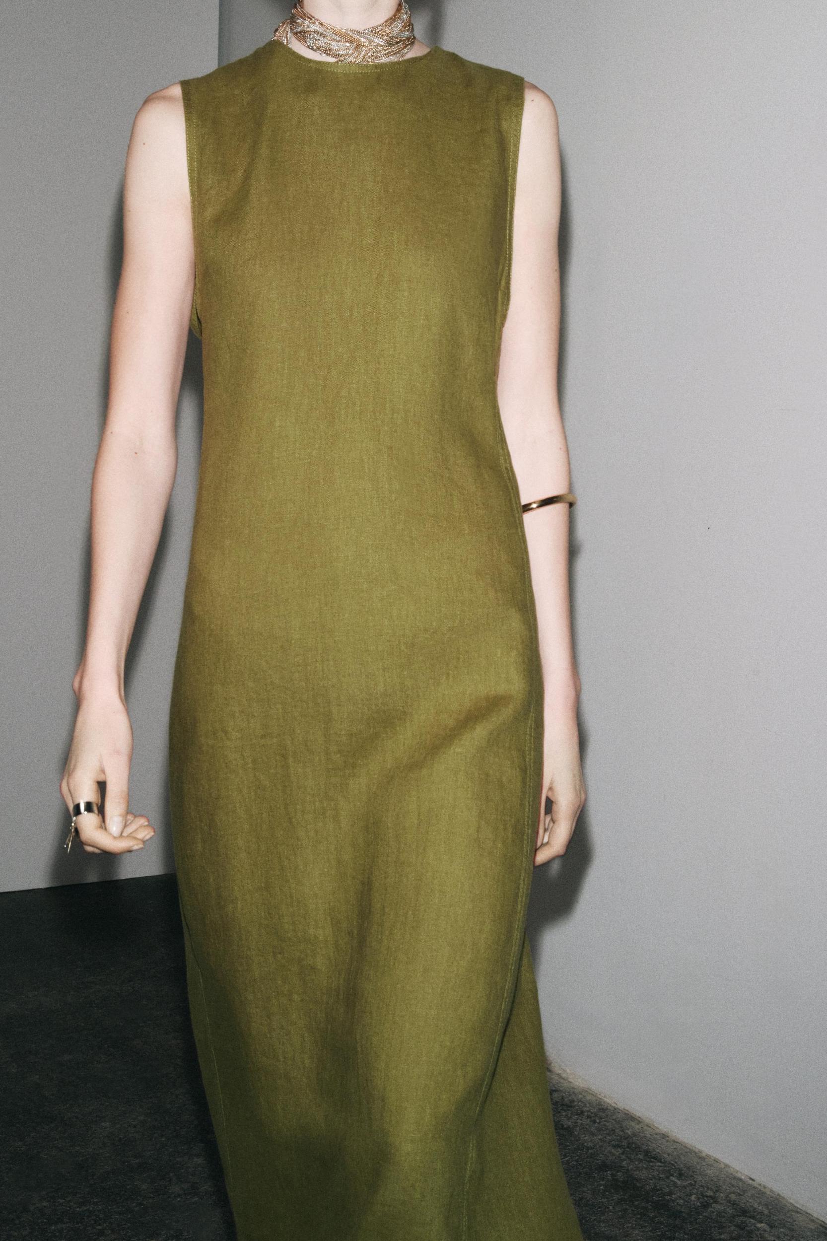 100% LINEN MIDI DRESS ZW COLLECTION Product Image