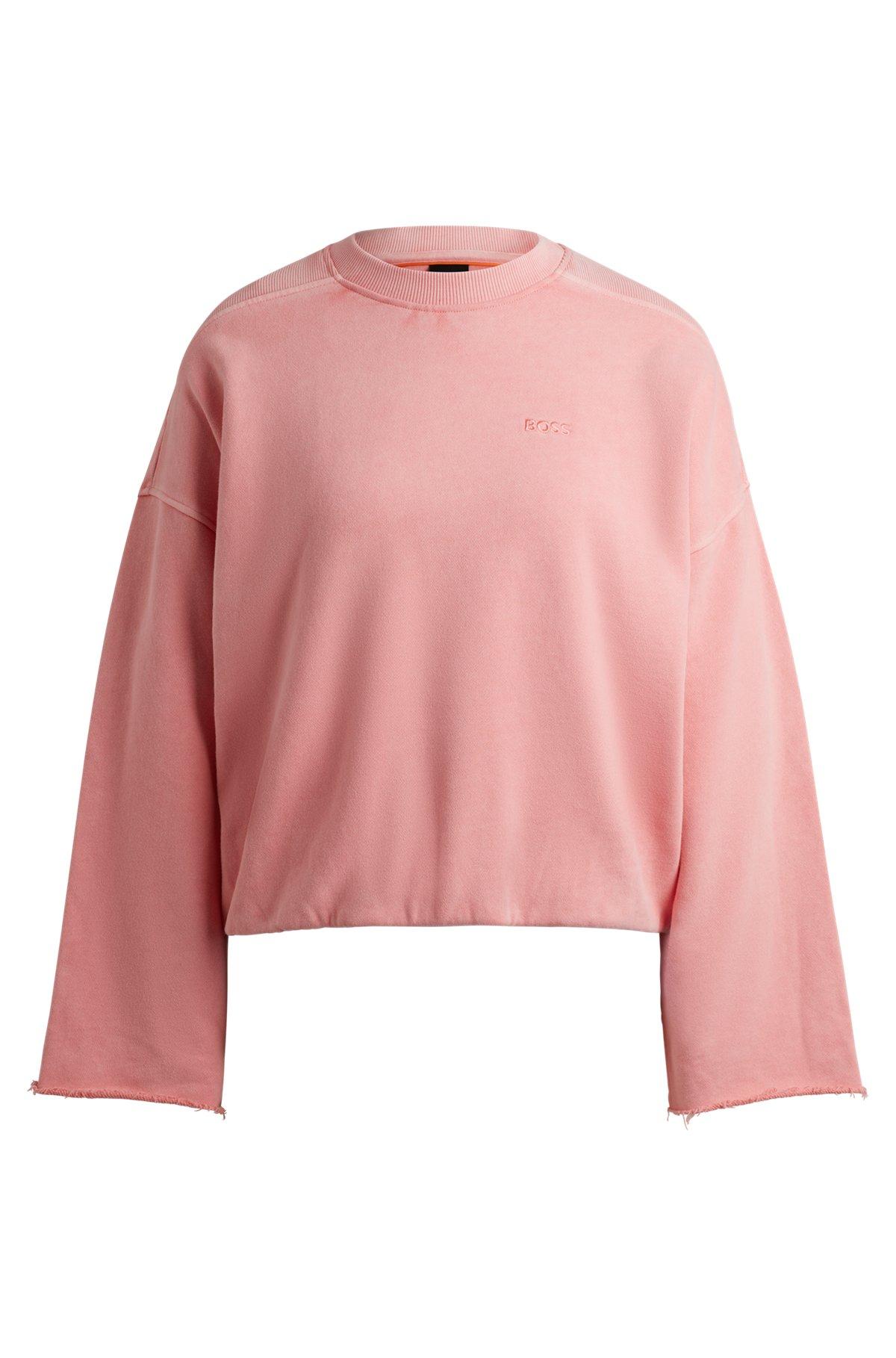 BOSS - Cotton-terry sweatshirt with drawcord cuffs - light pink Product Image