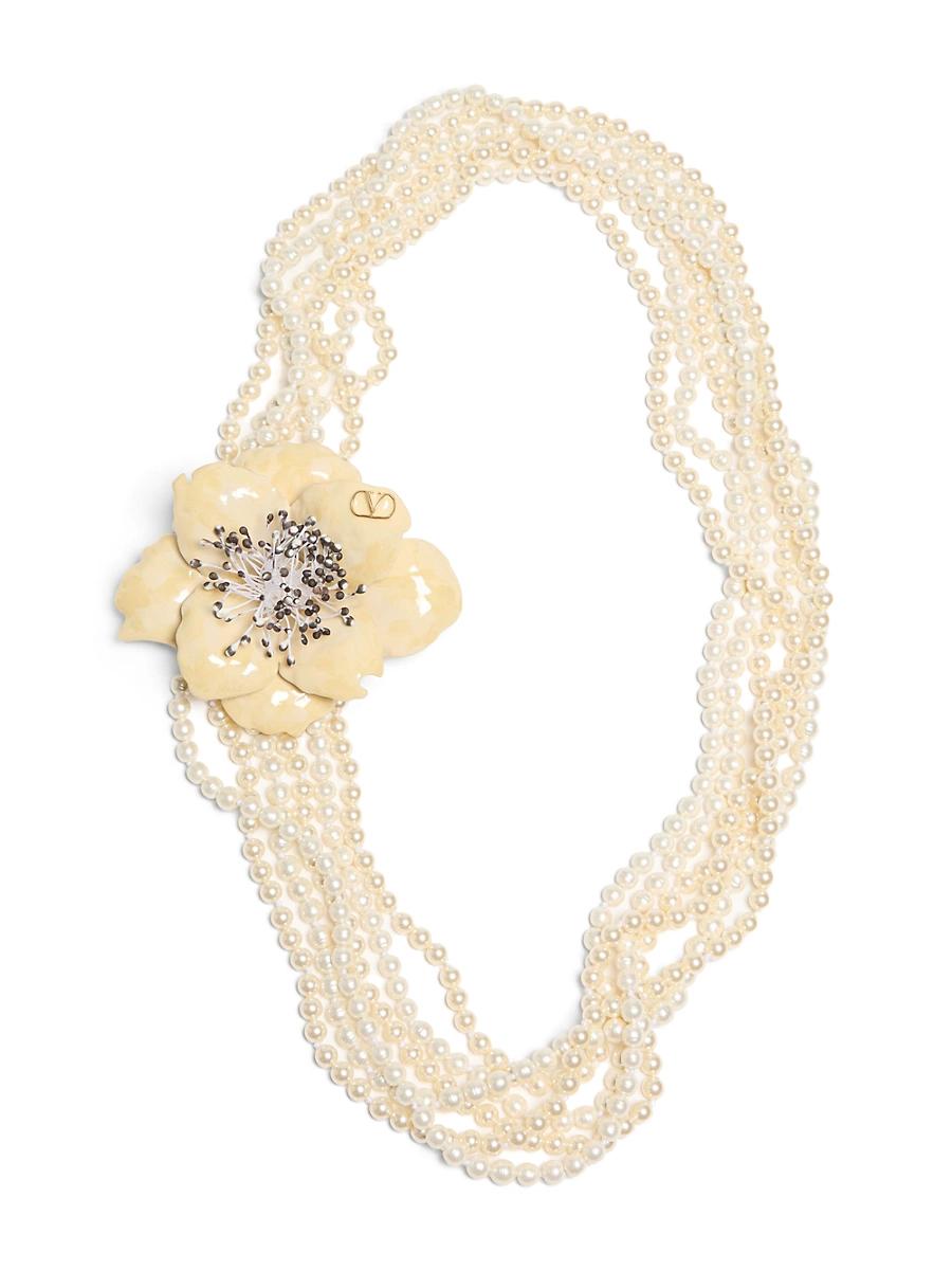 Womens Fleur Lumineuse Necklace in Metal, Enamel, Pearls and Fabric Product Image