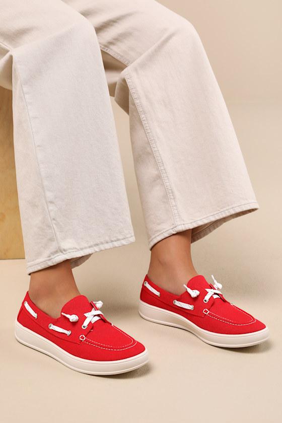 Galley Red Canvas Boat Shoes Product Image