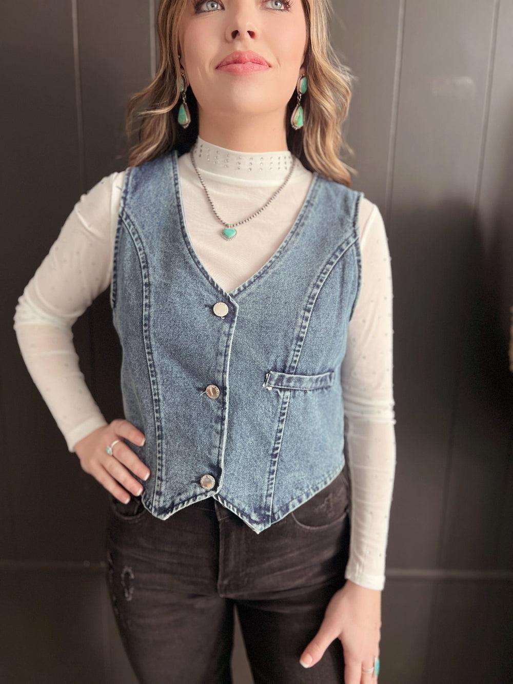 Sleeveless Western Style Denim Vest - 2 Colors Product Image