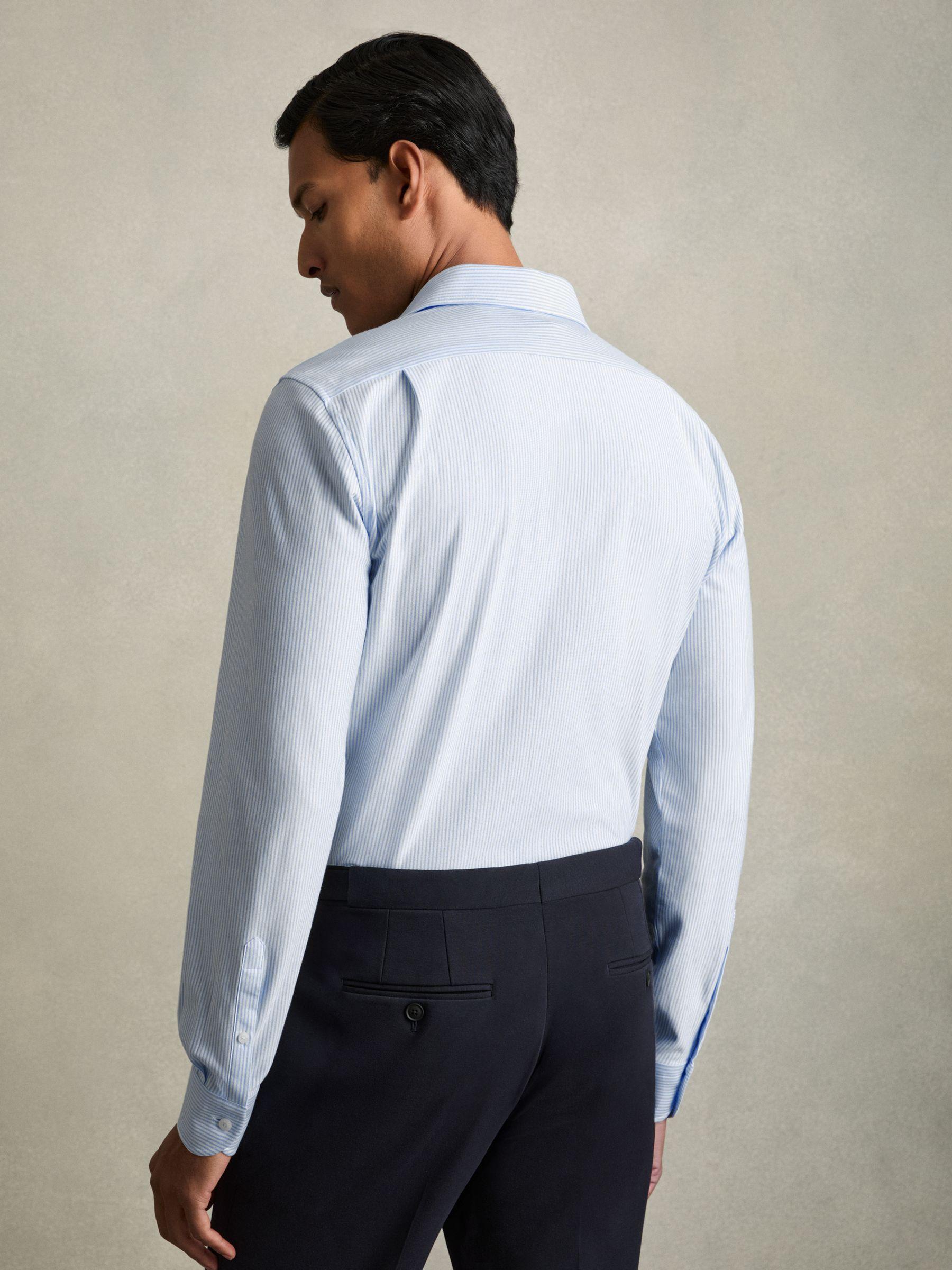 Cotton-Blend Cutaway-Collar Striped Shirt in Blue Stripe Product Image