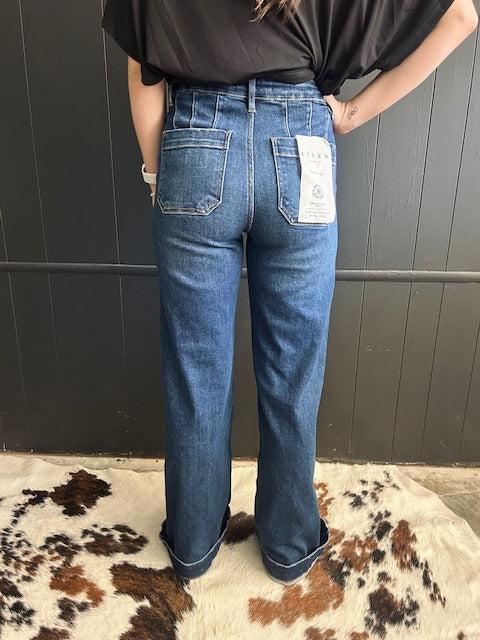 Slanted Pocket High Rise Wide Leg Jeans* Product Image