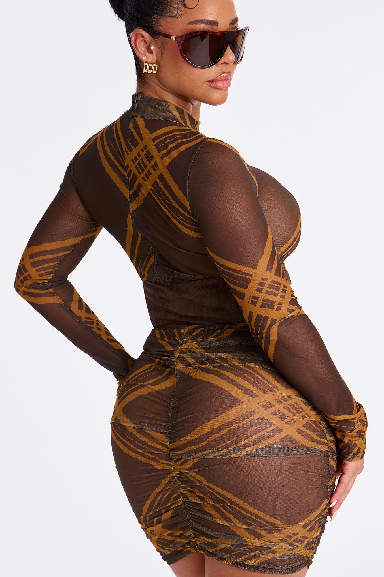 Maya Corset Mesh Mini Dress - Brown/combo Female Product Image