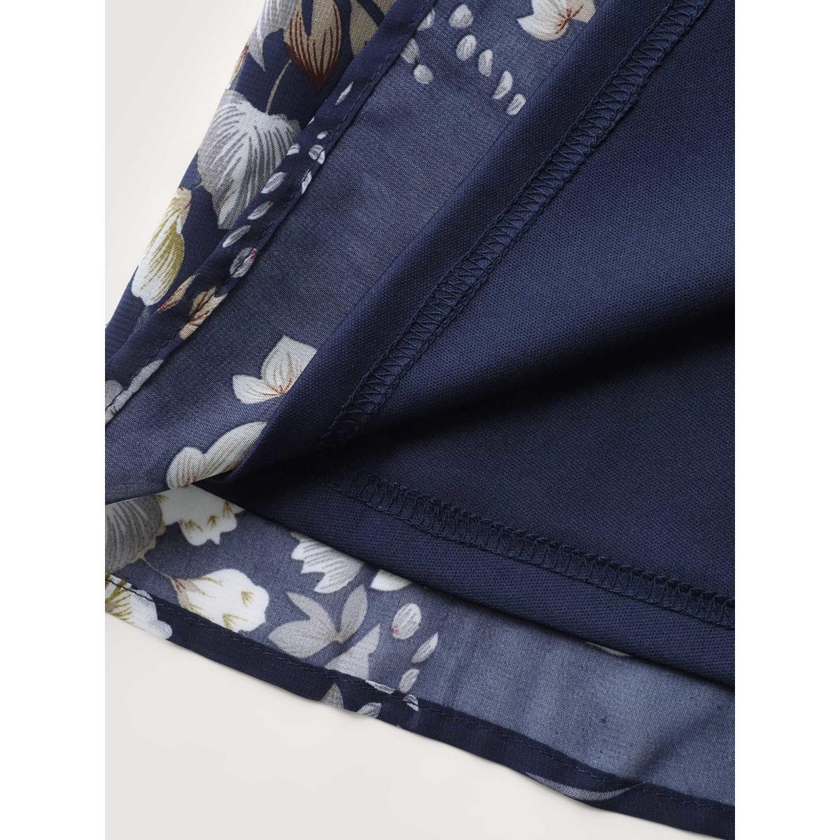 Plus Size Indigo Floral Print Off-Shoulder Lace Blouse Women Romantic Long Sleeve Round Neck Elegant Blouses BloomChic 30/6X Product Image