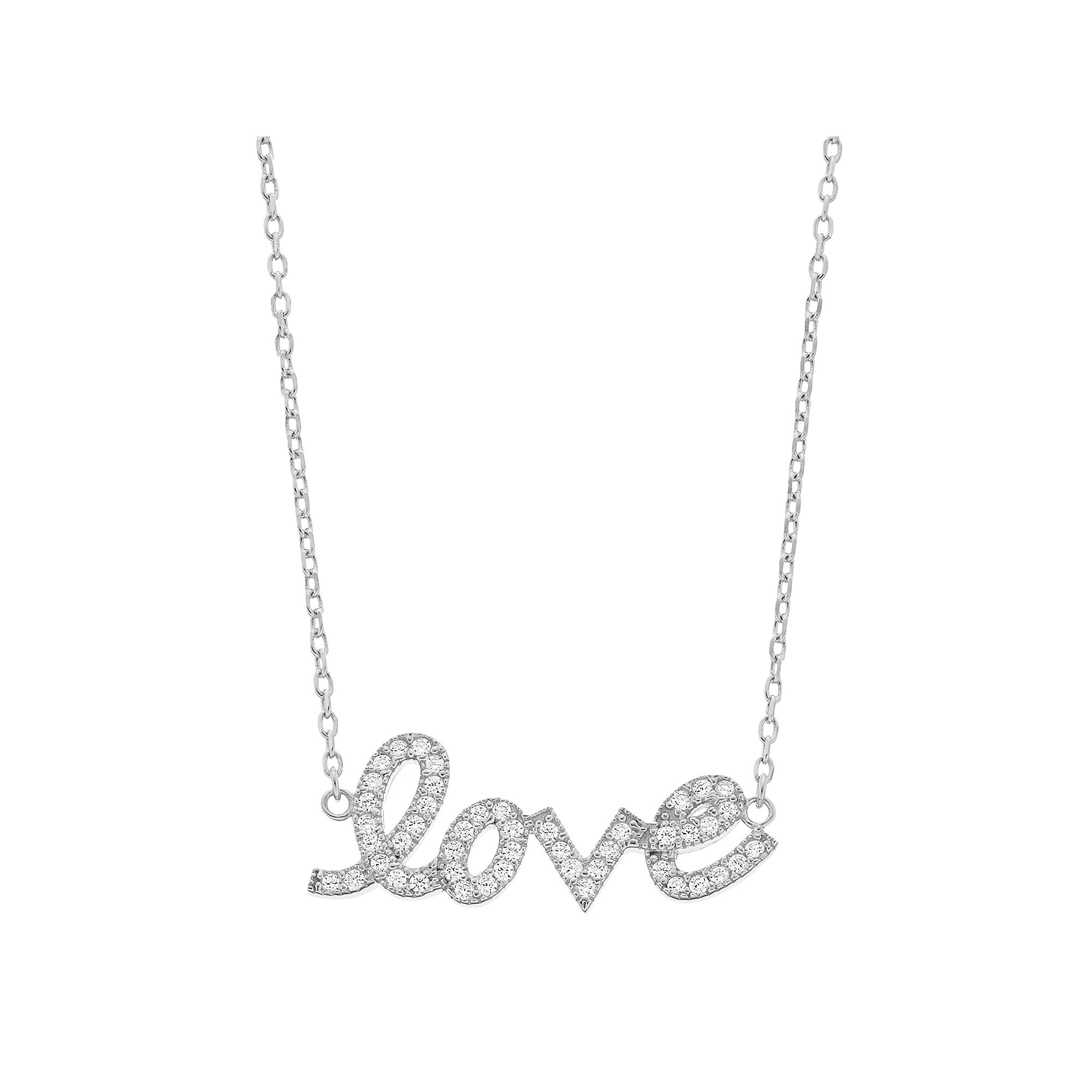 Rosabella Sterling Silver & Cubic Zirconia "Love" Necklace, Women's, Size: 18" Product Image