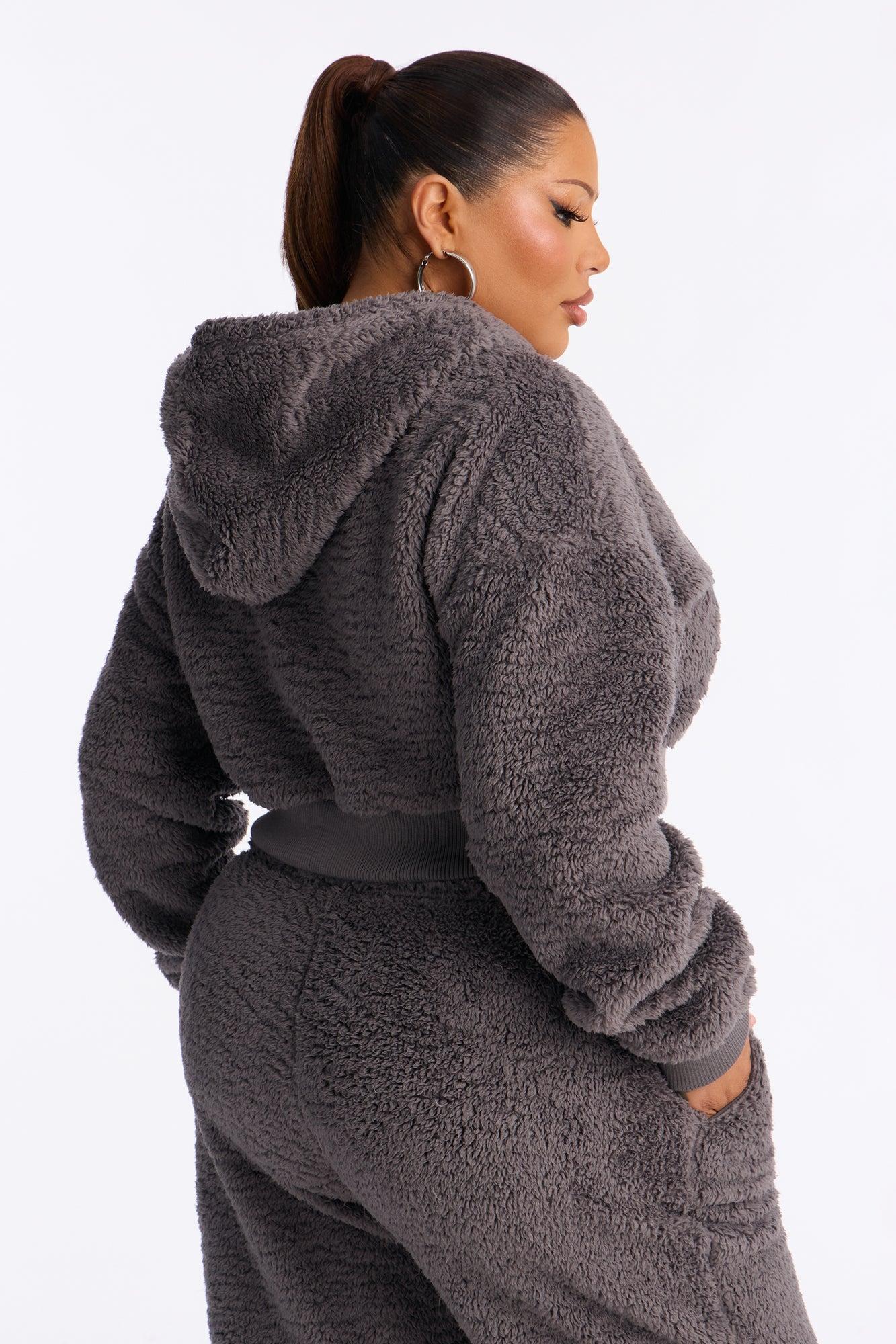 Sarah Sherpa Zip Up Sweatshirt - Grey Female Product Image