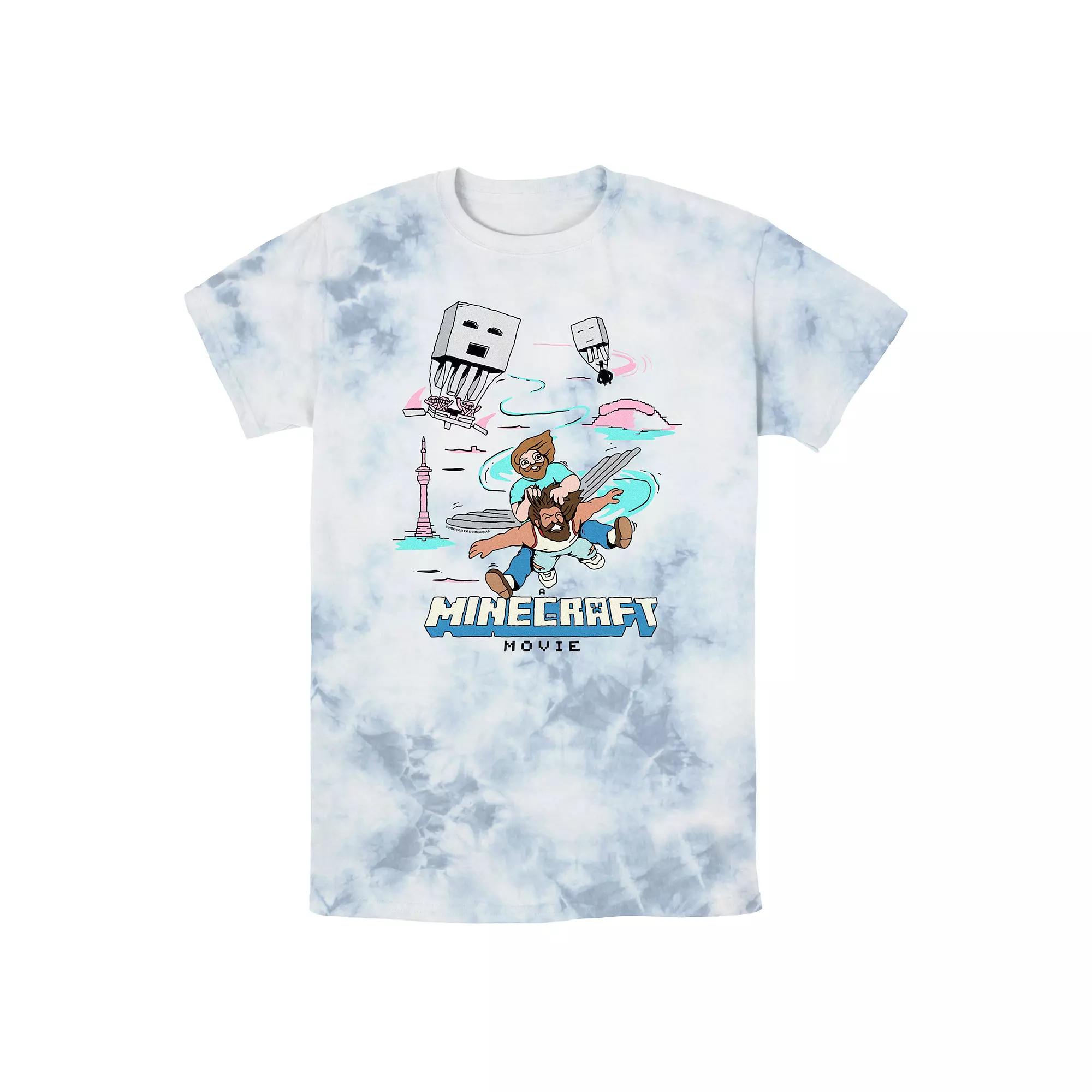 Men's Minecraft Movie Fly Faster Bombard Wash Graphic Tee, Size: Large, White Blue Product Image