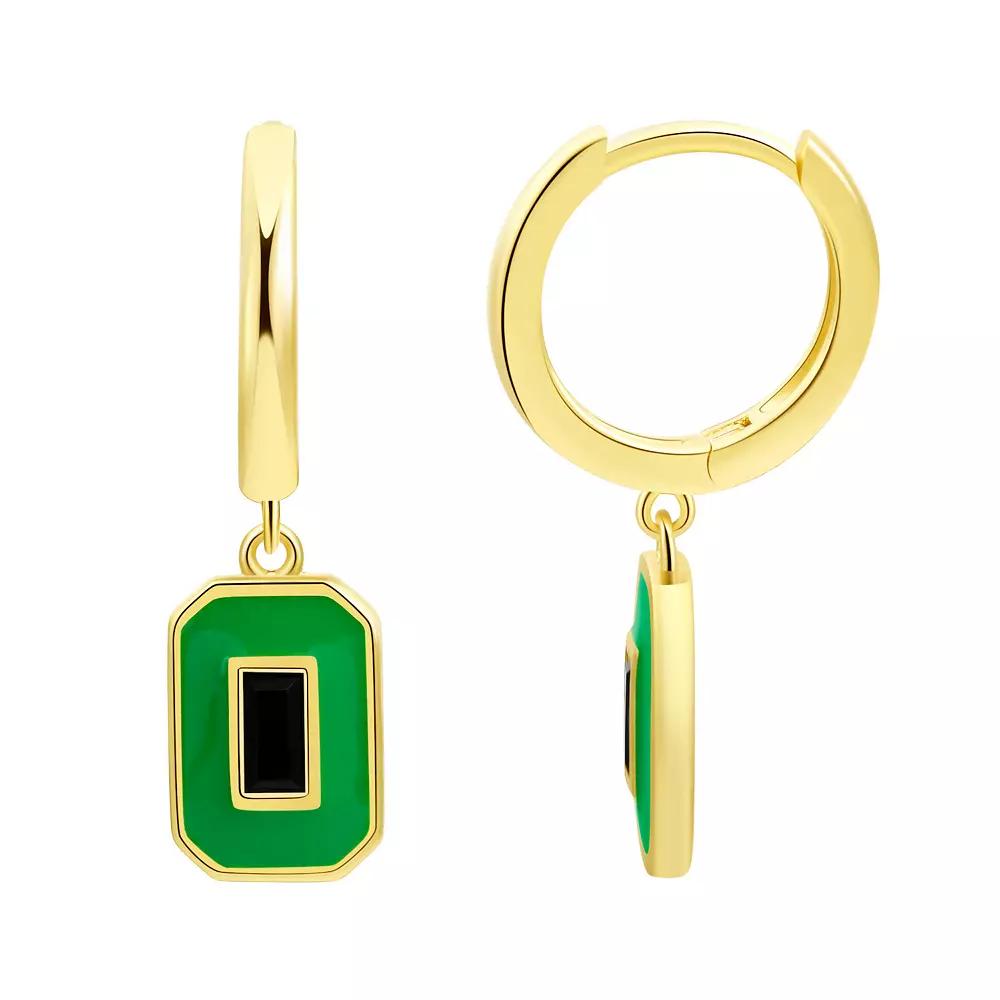 Enamorata Green Enamel & Baguette Cubic Zirconia Charm Hoop Earrings, Women's, Gold Tone Green Product Image