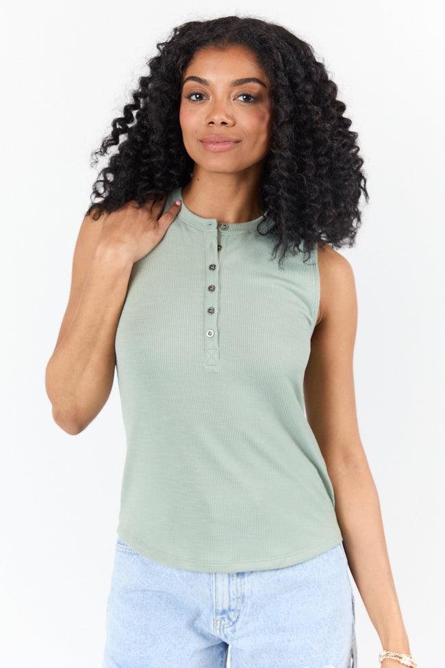 Casual Outing Sage Knit Henley Tank FINAL SALE Product Image