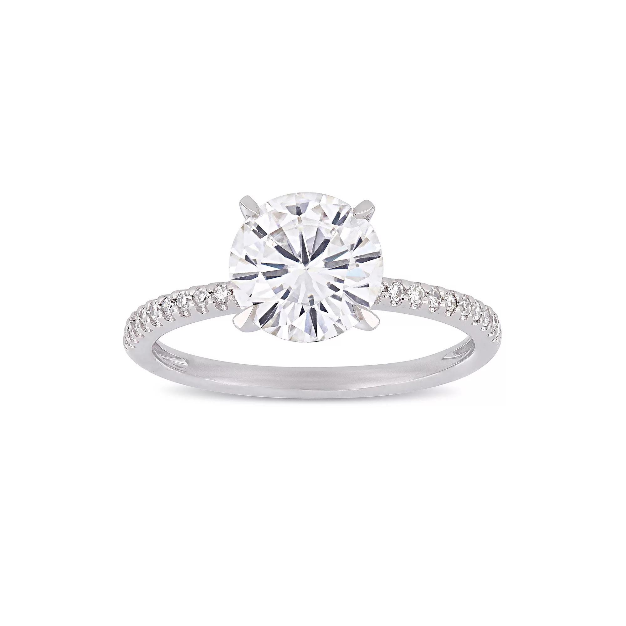 Stella Grace 2 ct. T.W. Lab-Created Moissanite & 1/10 ct. T.W. Diamond Engagement Ring, Womens 14k White Gold Product Image