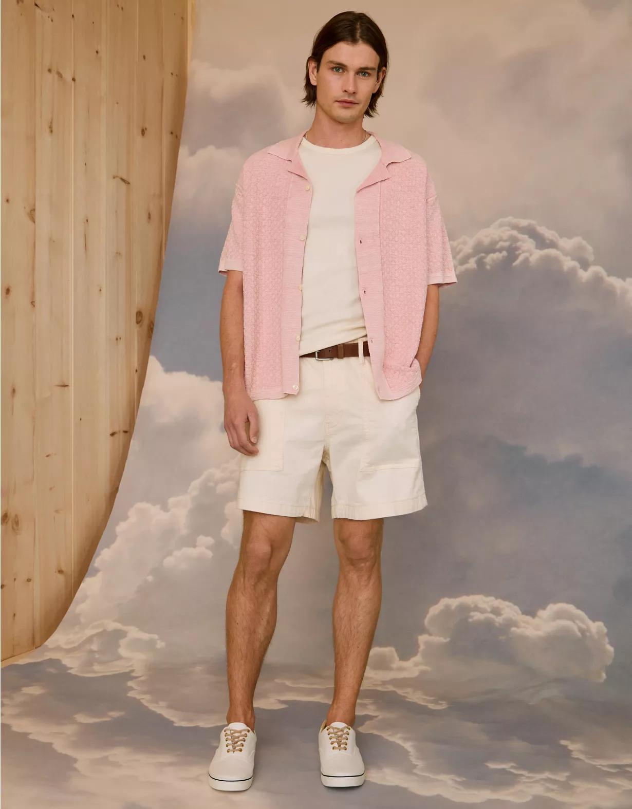 AE Weekend Jacquard Button-Up Sweater Polo Shirt Product Image