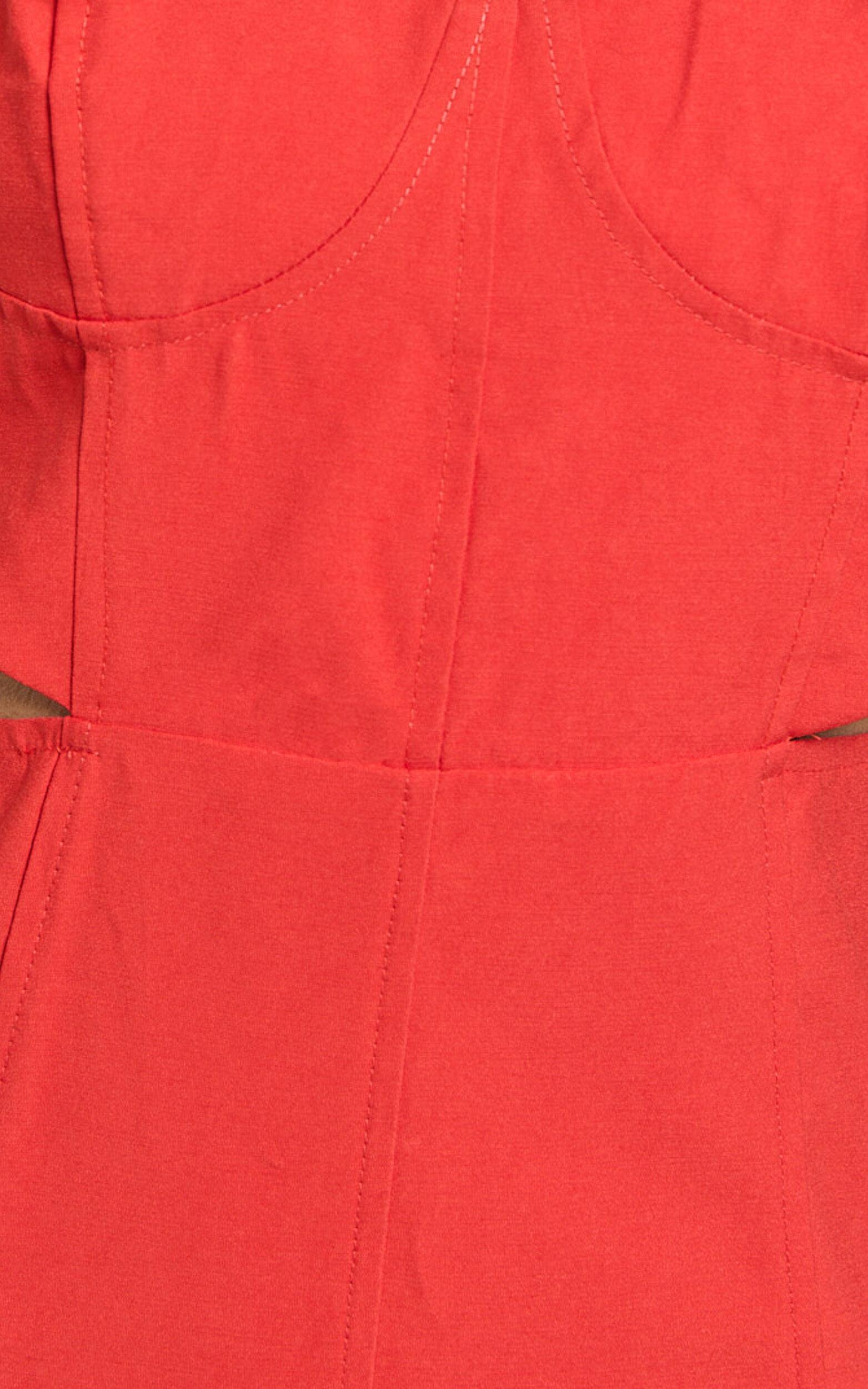 Giana Midi Dress - Shoulder Tie Cut Out Thigh Split Dress in Red Product Image