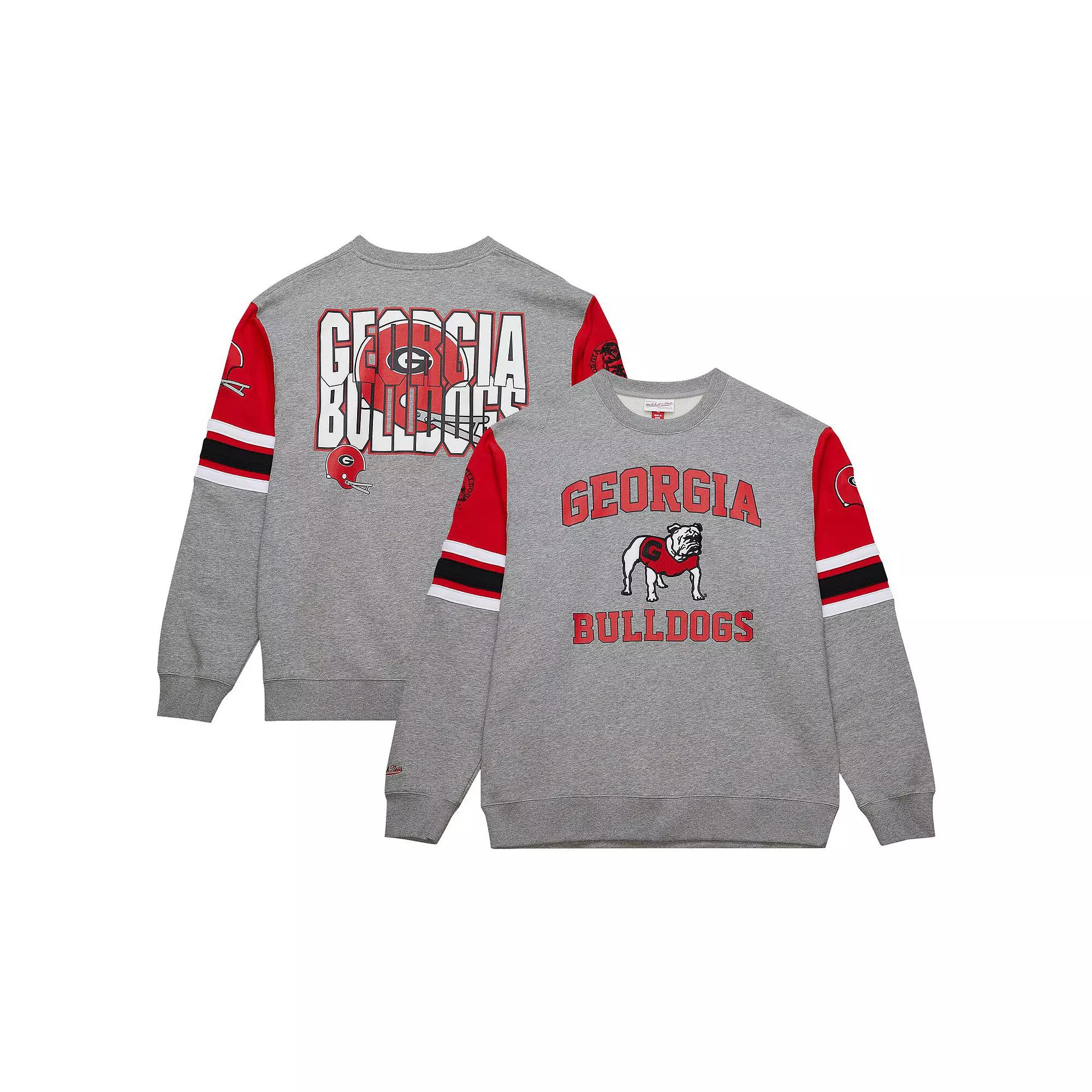 Men's Mitchell & Ness Grey Heather Georgia Bulldogs Throwback Allover 4.0 Pullover Sweatshirt, Size: Medium, Team Product Image